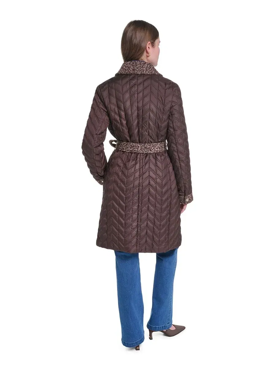 Женское длинное стеганое пальто с поясом, модель Agness Quilt Coat KARL LAGERFELD PARIS — изображение 7 из 8, ява