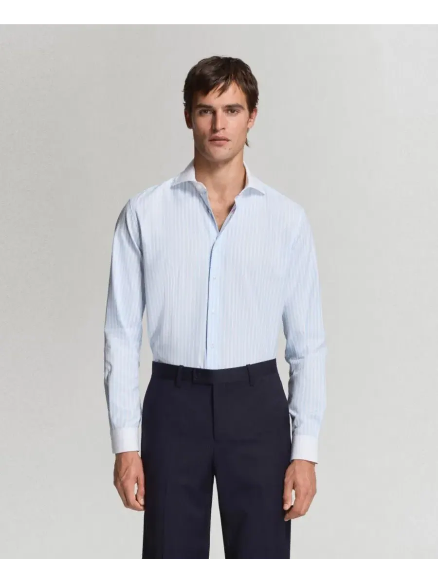 Мужская рубашка с длинным рукавом, в полоску, Slim Fit MANGO