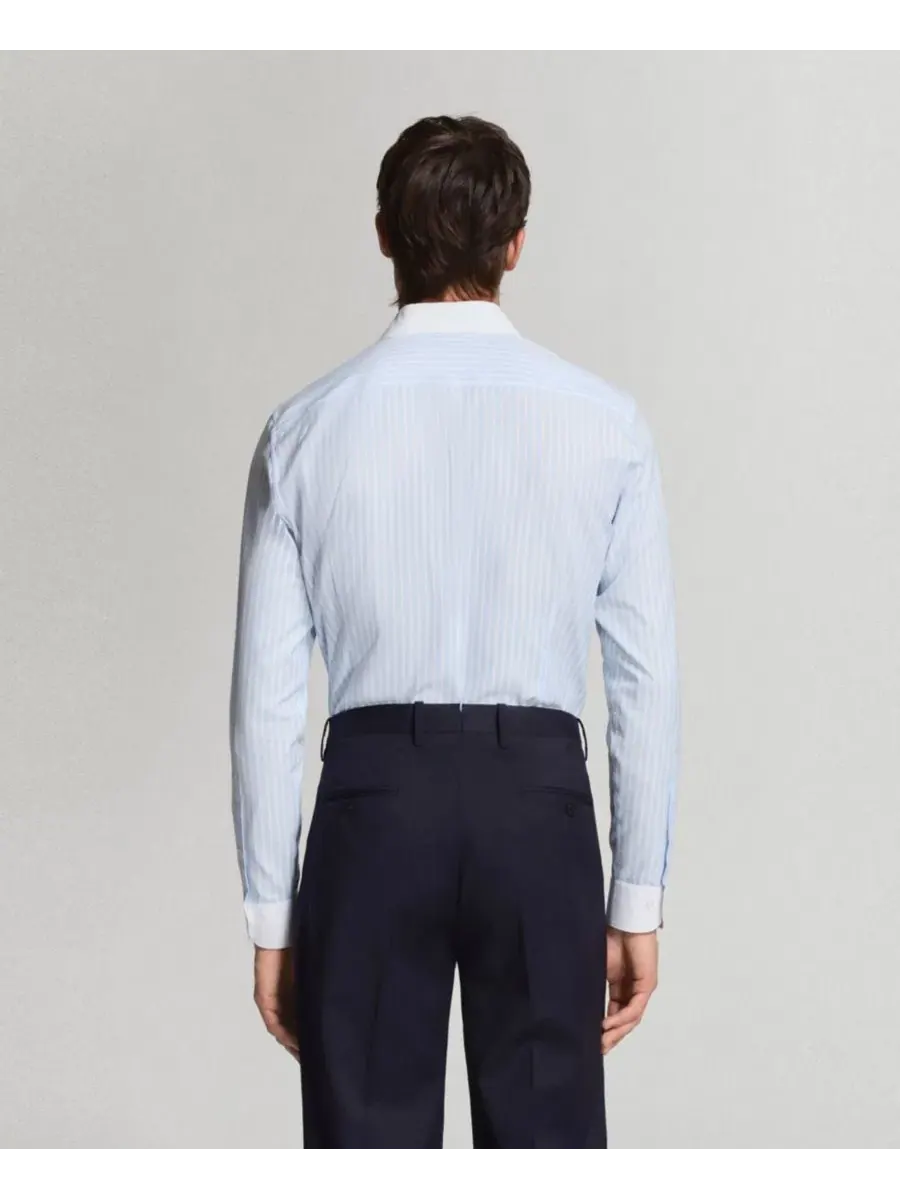 Мужская рубашка с длинным рукавом, в полоску, Slim Fit MANGO — изображение 2 из 6, синий
