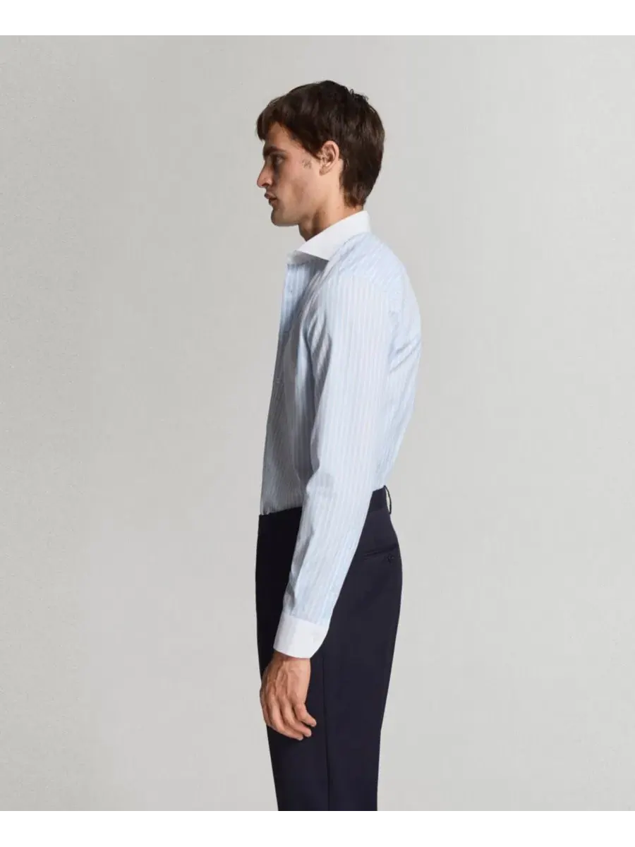 Мужская рубашка с длинным рукавом, в полоску, Slim Fit MANGO — изображение 4 из 6, синий