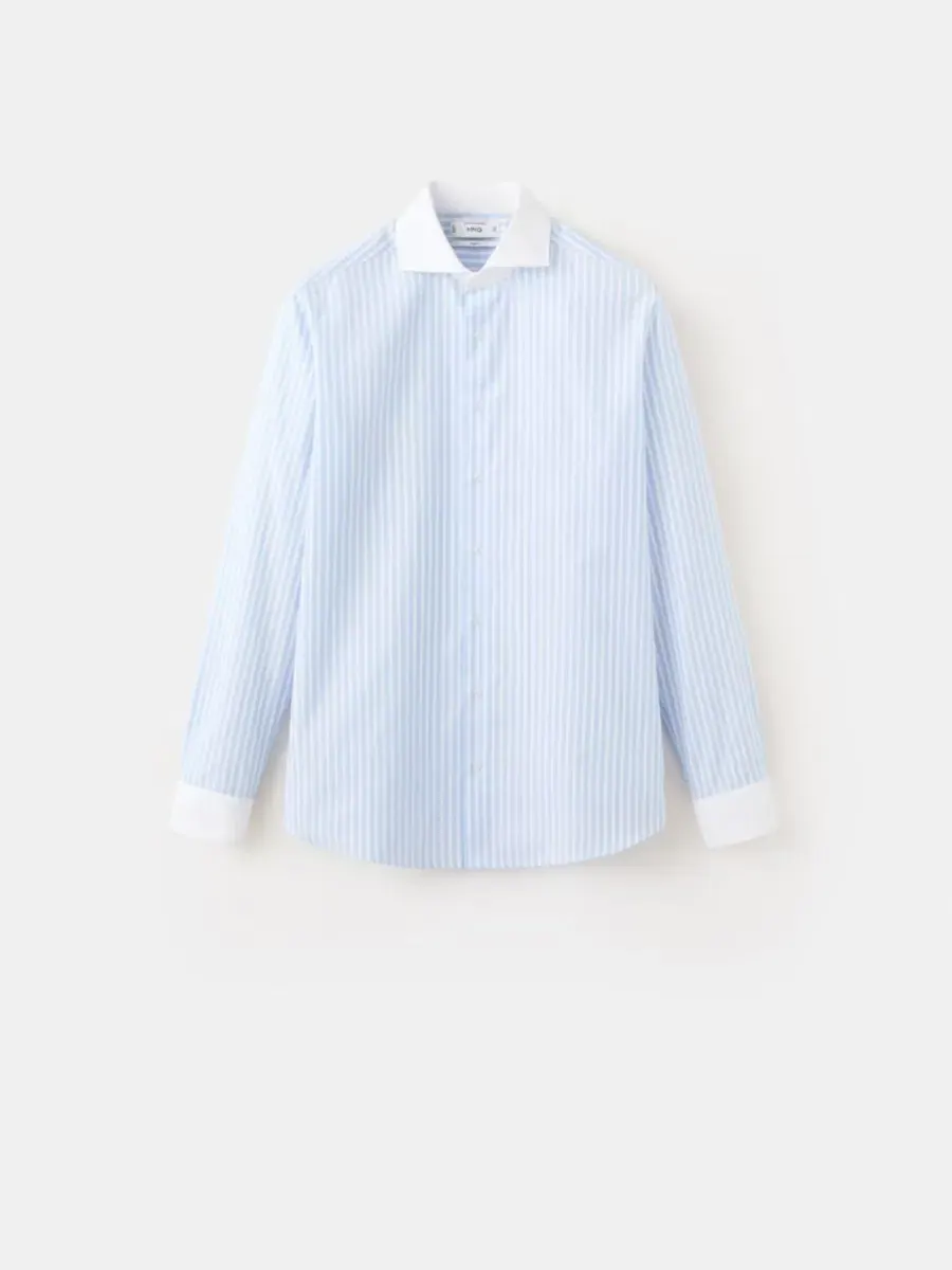 Мужская рубашка с длинным рукавом, в полоску, Slim Fit MANGO — изображение 6 из 6, синий