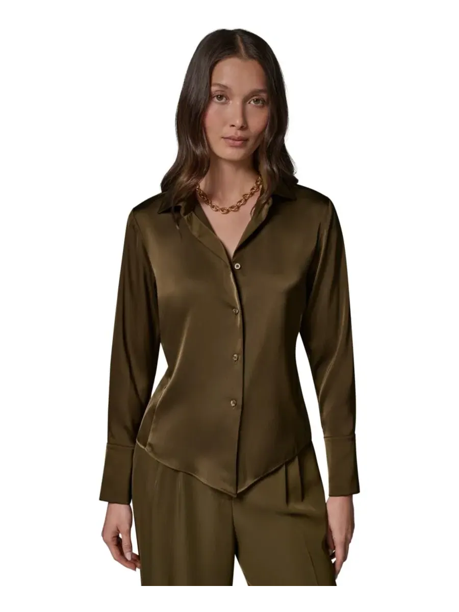 Блузка с воротником и пуговицами Petite Collared Button-Up Blouse Donna Karan New York