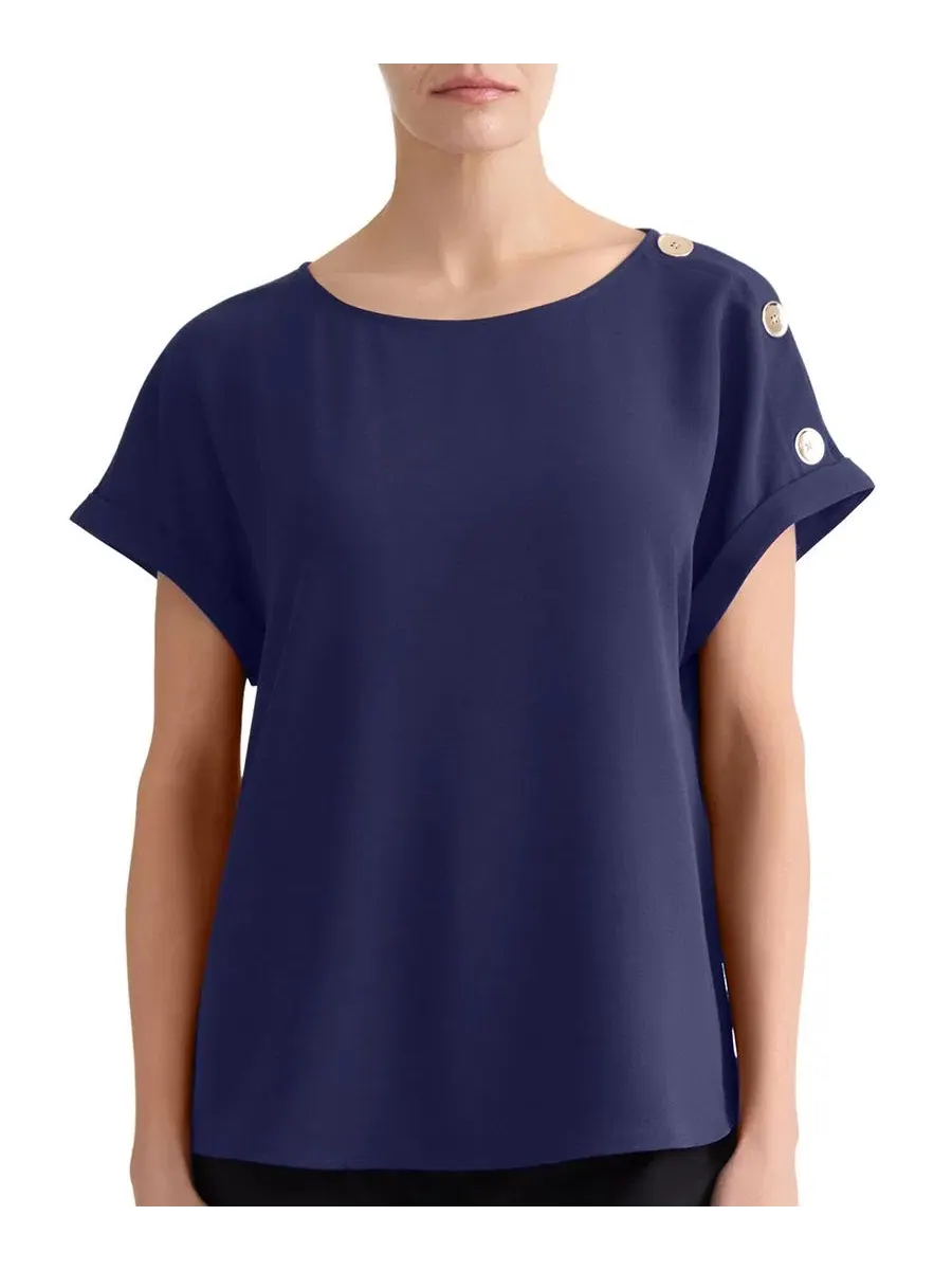 Блуза с длинным рукавом и пуговицами на плечах, модель Petite Shoulder-Button-Detail Boat-Neck — изображение 1 из 3