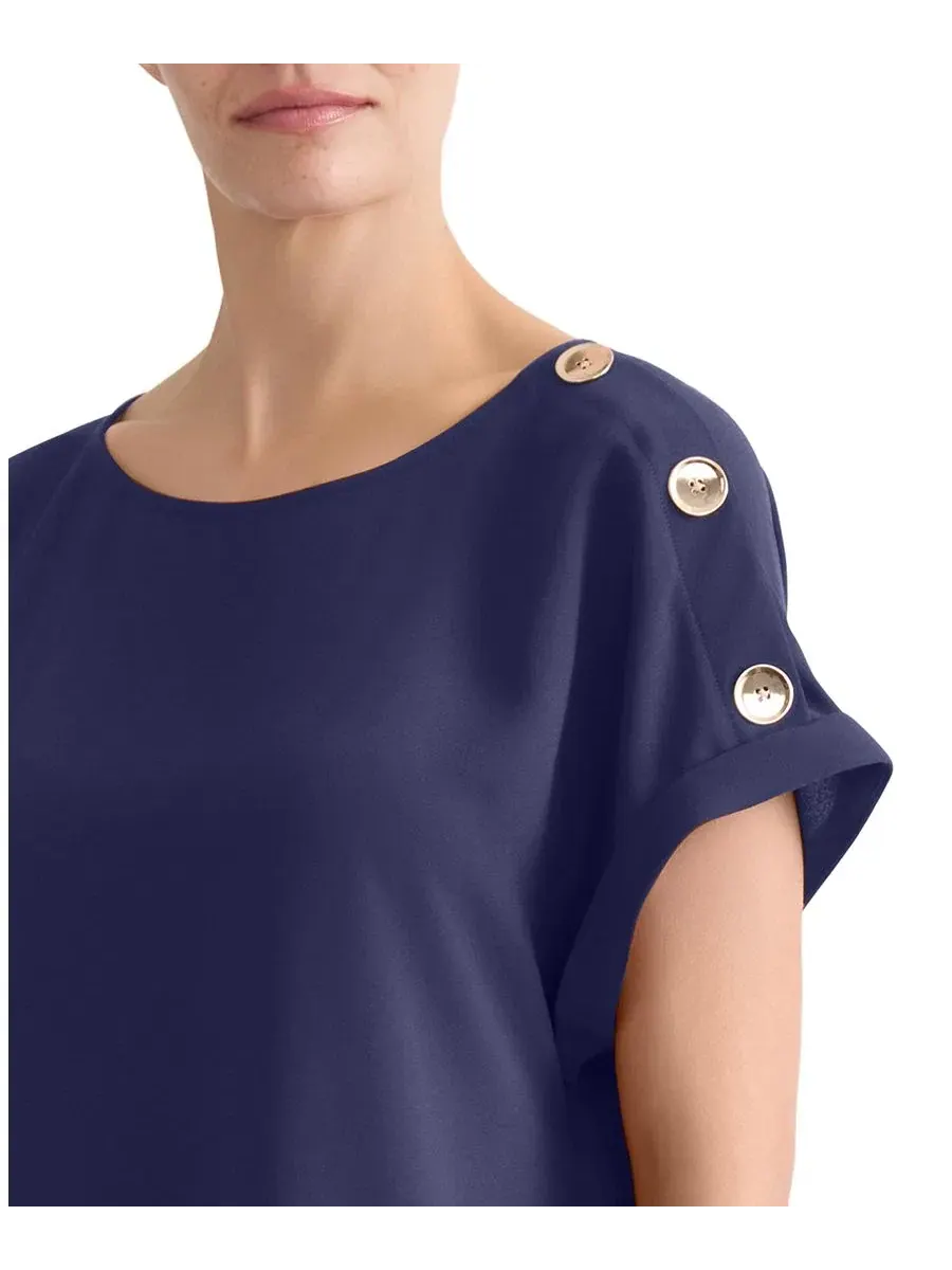 Блуза с длинным рукавом и пуговицами на плечах, модель Petite Shoulder-Button-Detail Boat-Neck — изображение 2 из 3