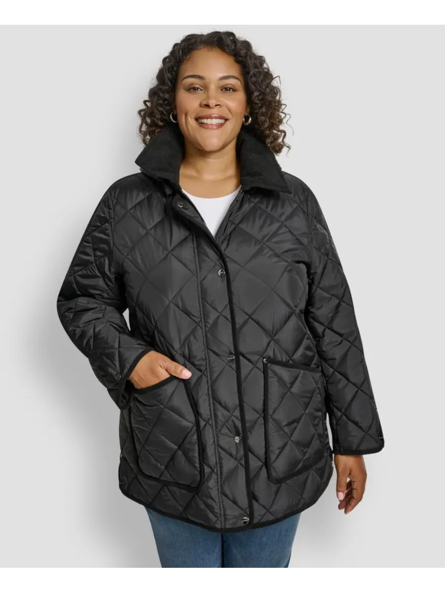 Стеганое пальто с капюшоном больших размеров DKNY — изображение 1 из 5, черный