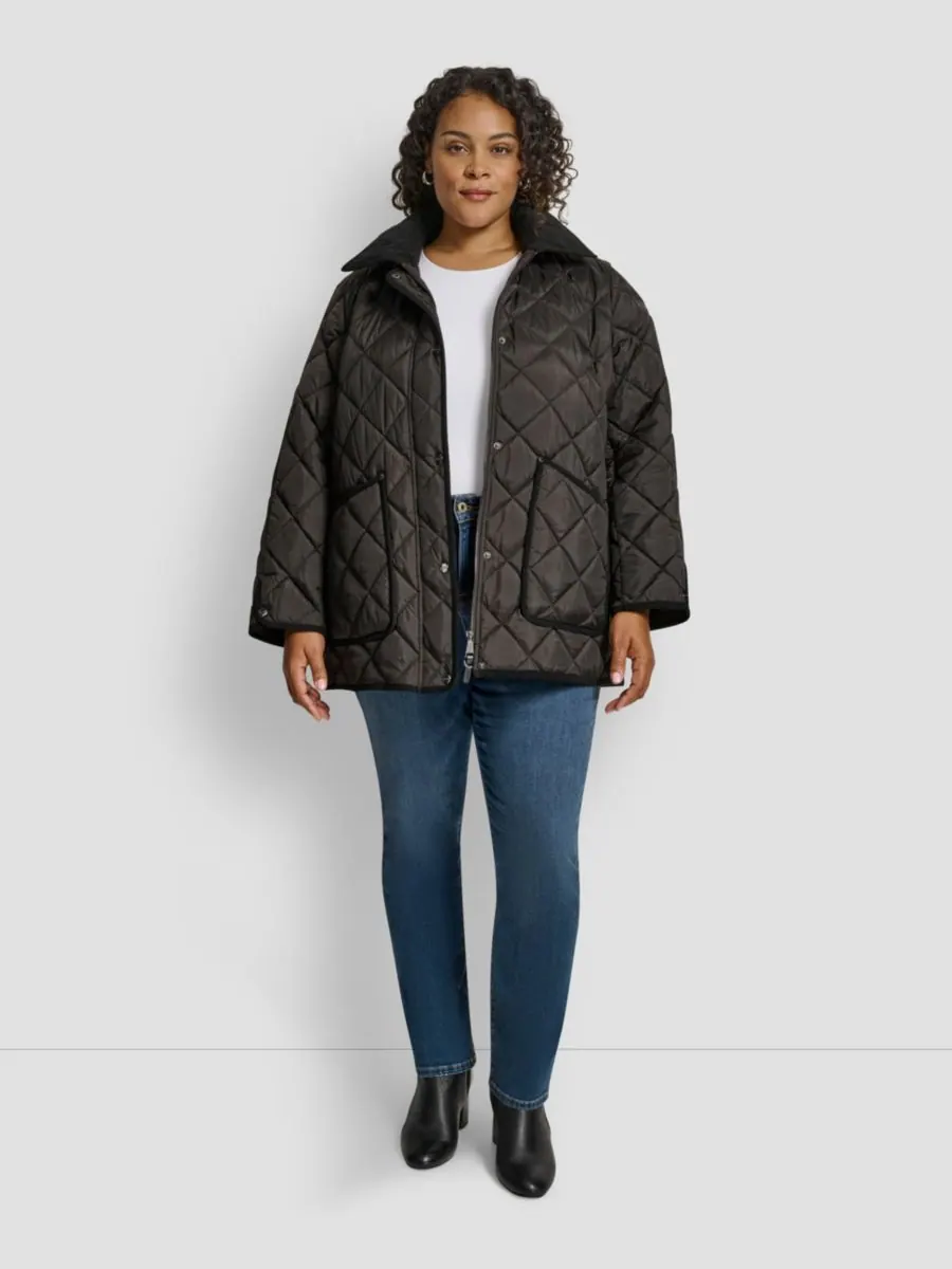 Стеганое пальто с капюшоном больших размеров DKNY, Bitter — изображение 4 из 5