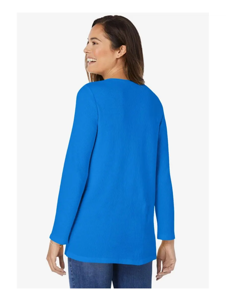 Женская термофутболка-поло большого размера с вышивкой Woman Within, Bright cobalt vine embroidery — изображение 2 из 3