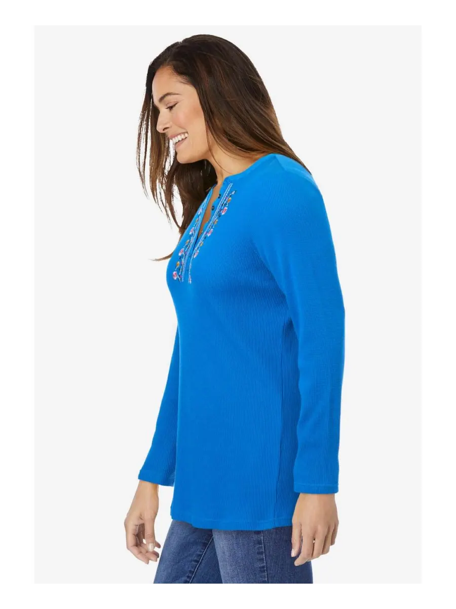 Женская термофутболка-поло большого размера с вышивкой Woman Within, Bright cobalt vine embroidery — изображение 3 из 3