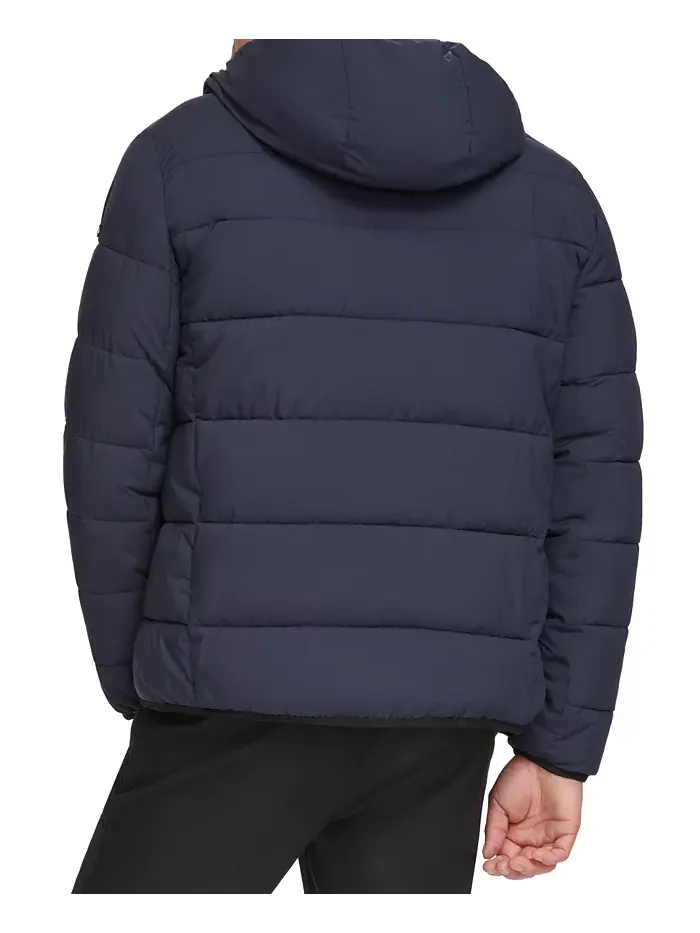 Мужская стеганая куртка Chevron с подкладкой из шерпы и капюшоном Calvin Klein — изображение 2 из 3, темно-синий
