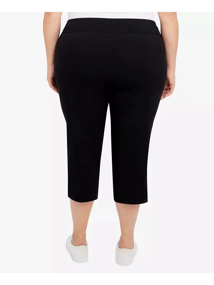 Брюки-капри Plus Size Essentials Solid Push-On с подрезами по низу HEARTS OF PALM — изображение 2 из 4, черный