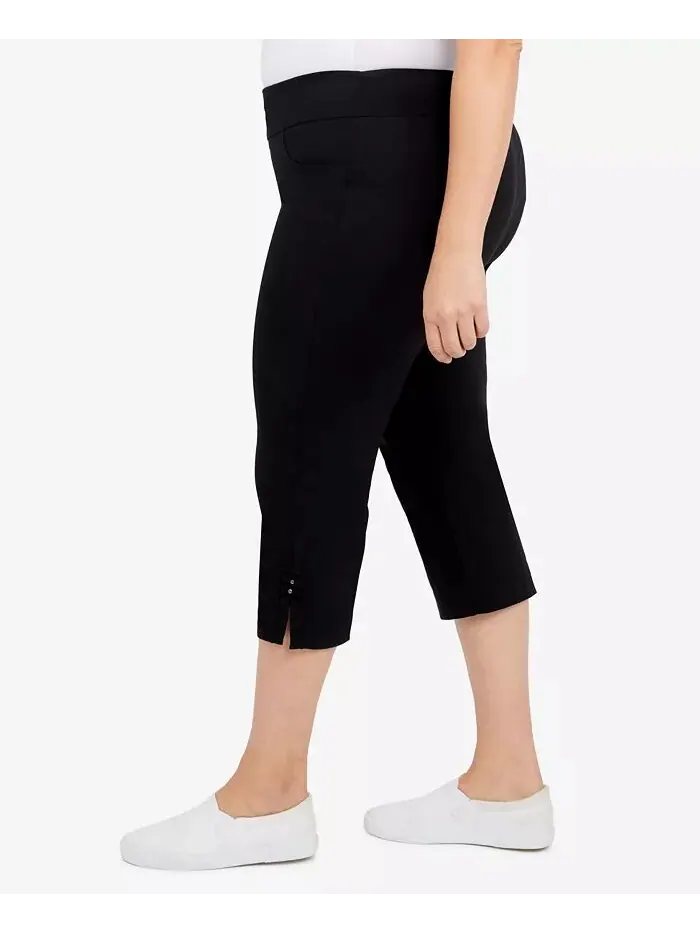 Брюки-капри Plus Size Essentials Solid Push-On с подрезами по низу HEARTS OF PALM — изображение 4 из 4, черный