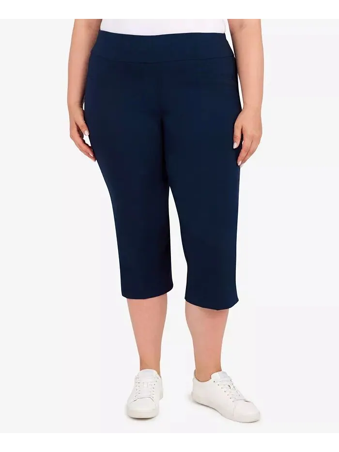 Брюки-капри Plus Size Essentials Solid Push-On с подрезами по низу HEARTS OF PALM — синий