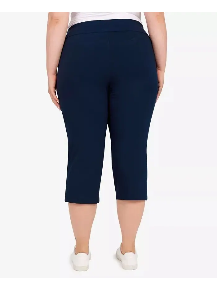 Брюки-капри Plus Size Essentials Solid Push-On с подрезами по низу HEARTS OF PALM — изображение 2 из 4, темно-синий
