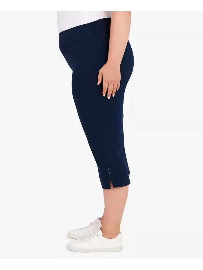 Брюки-капри Plus Size Essentials Solid Push-On с подрезами по низу HEARTS OF PALM — изображение 4 из 4, темно-синий