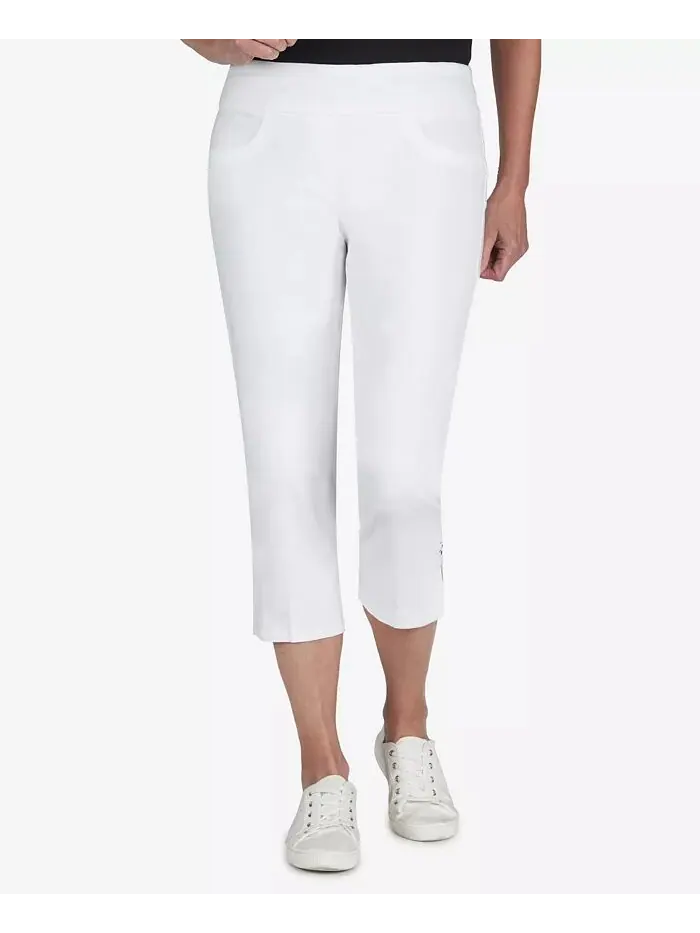 Брюки-капри Plus Size Essentials Solid Push-On с подрезами по низу HEARTS OF PALM — изображение 1 из 4, белый
