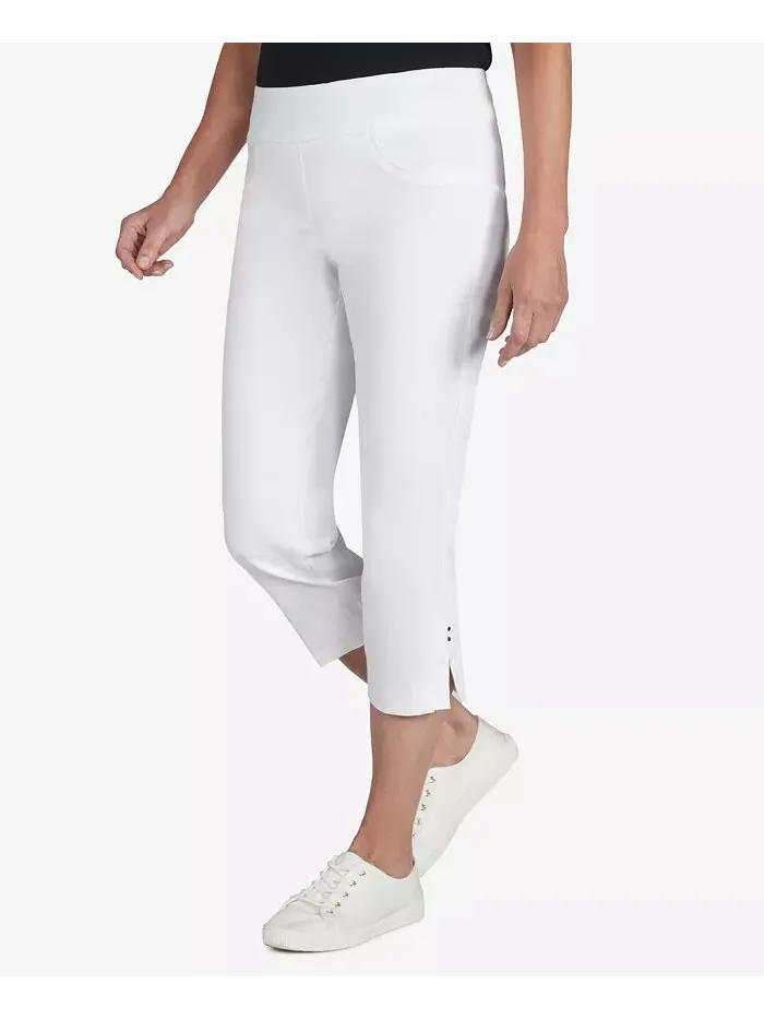 Брюки-капри Plus Size Essentials Solid Push-On с подрезами по низу HEARTS OF PALM — изображение 3 из 4, белый
