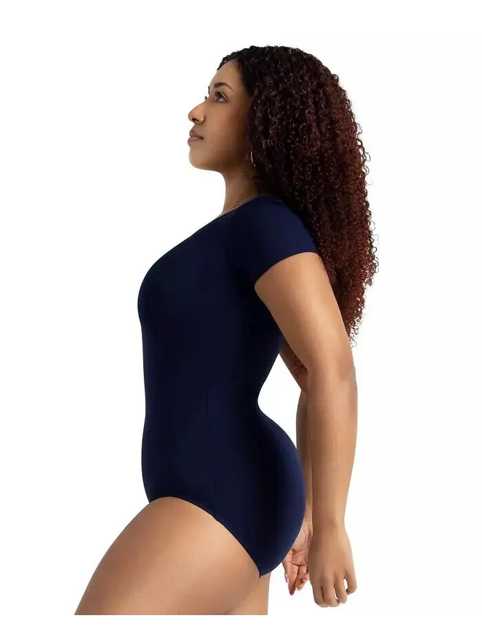 Базовый женский командный купальник с короткими рукавами Capezio — изображение 2 из 5, темно-синий