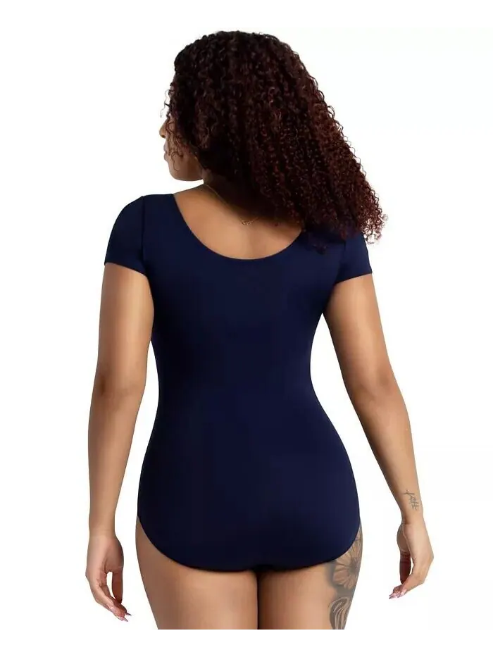 Базовый женский командный купальник с короткими рукавами Capezio — изображение 4 из 5, темно-синий