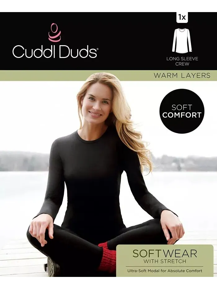 Мягкая одежда и эластичный многослойный топ с длинными рукавами Cuddl Duds — изображение 5 из 6, черный