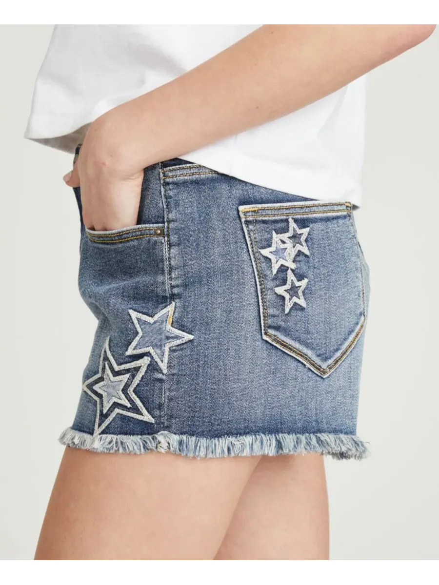 Шорты джинсовые с пайетками-звездами Goldie Patriotic Star Patchwork Driftwood — изображение 3 из 4, черный