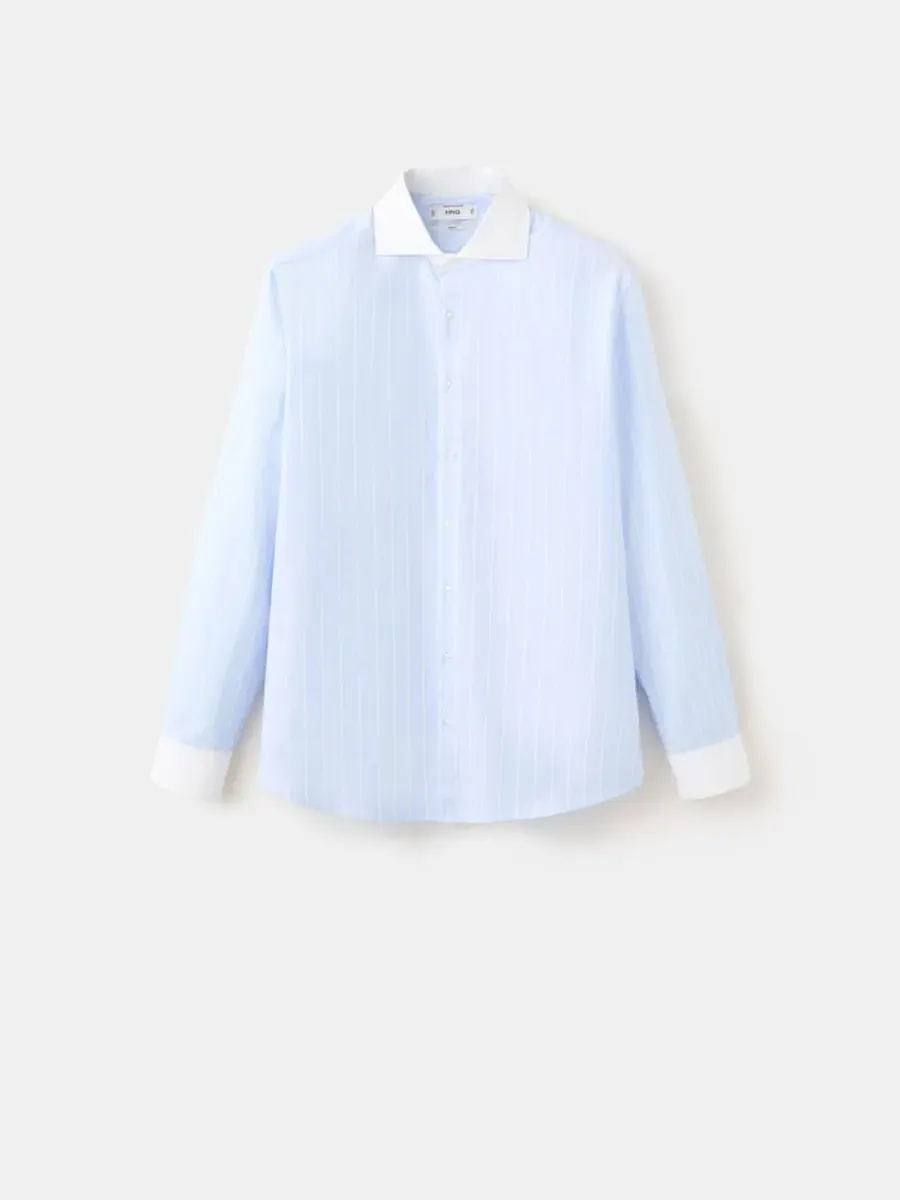 Мужская рубашка с длинным рукавом Cotton Striped MANGO — изображение 6 из 6, синий