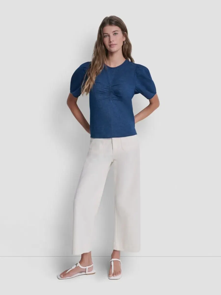 Блуза с коротким рукавом-фонарик, с защипами DKNY Jeans — изображение 2 из 6, синий