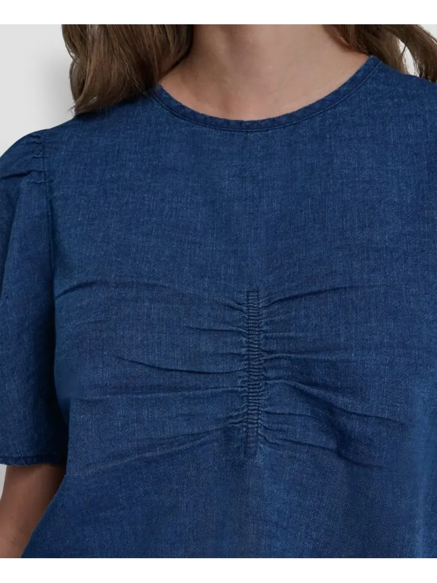 Блуза с коротким рукавом-фонарик, с защипами DKNY Jeans — изображение 4 из 6, синий