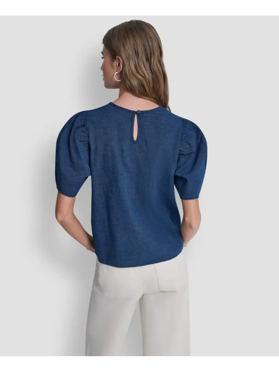 Блуза с коротким рукавом-фонарик, с защипами DKNY Jeans — изображение 5 из 6, синий