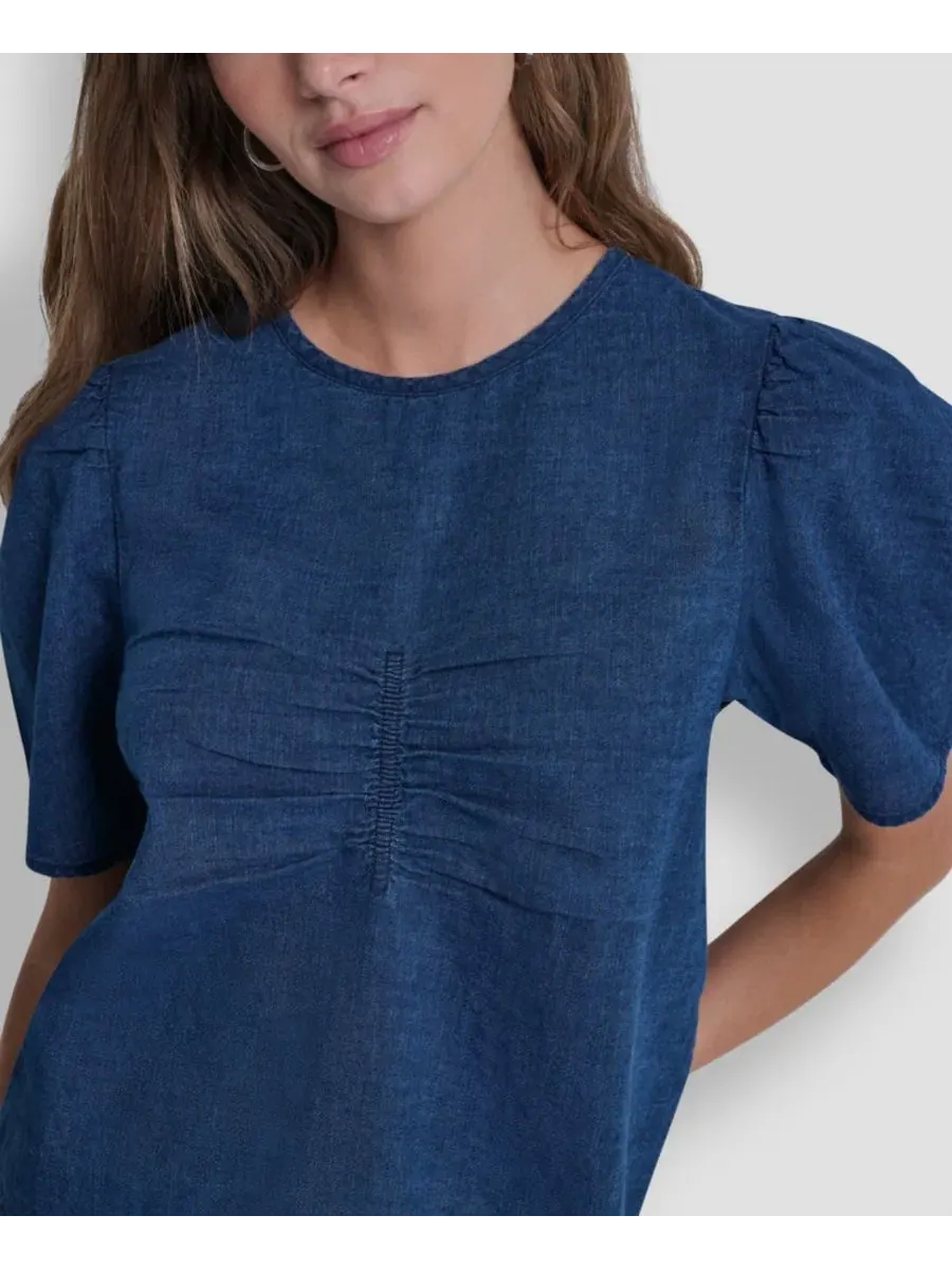 Блуза с коротким рукавом-фонарик, с защипами DKNY Jeans — изображение 6 из 6, синий