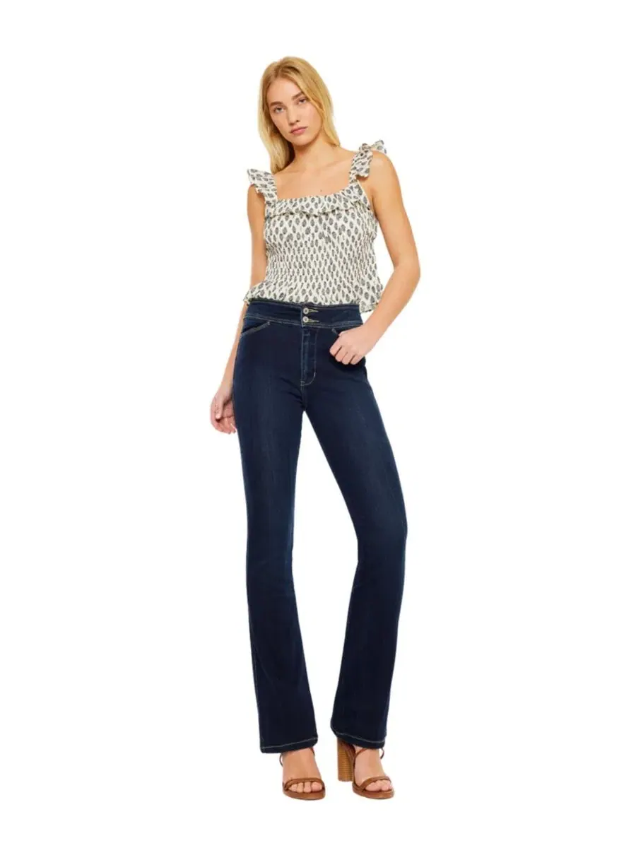 Джинсы с высокой посадкой Seren High Rise Exposed Button Bootcut KanCan — изображение 3 из 7, темный синий