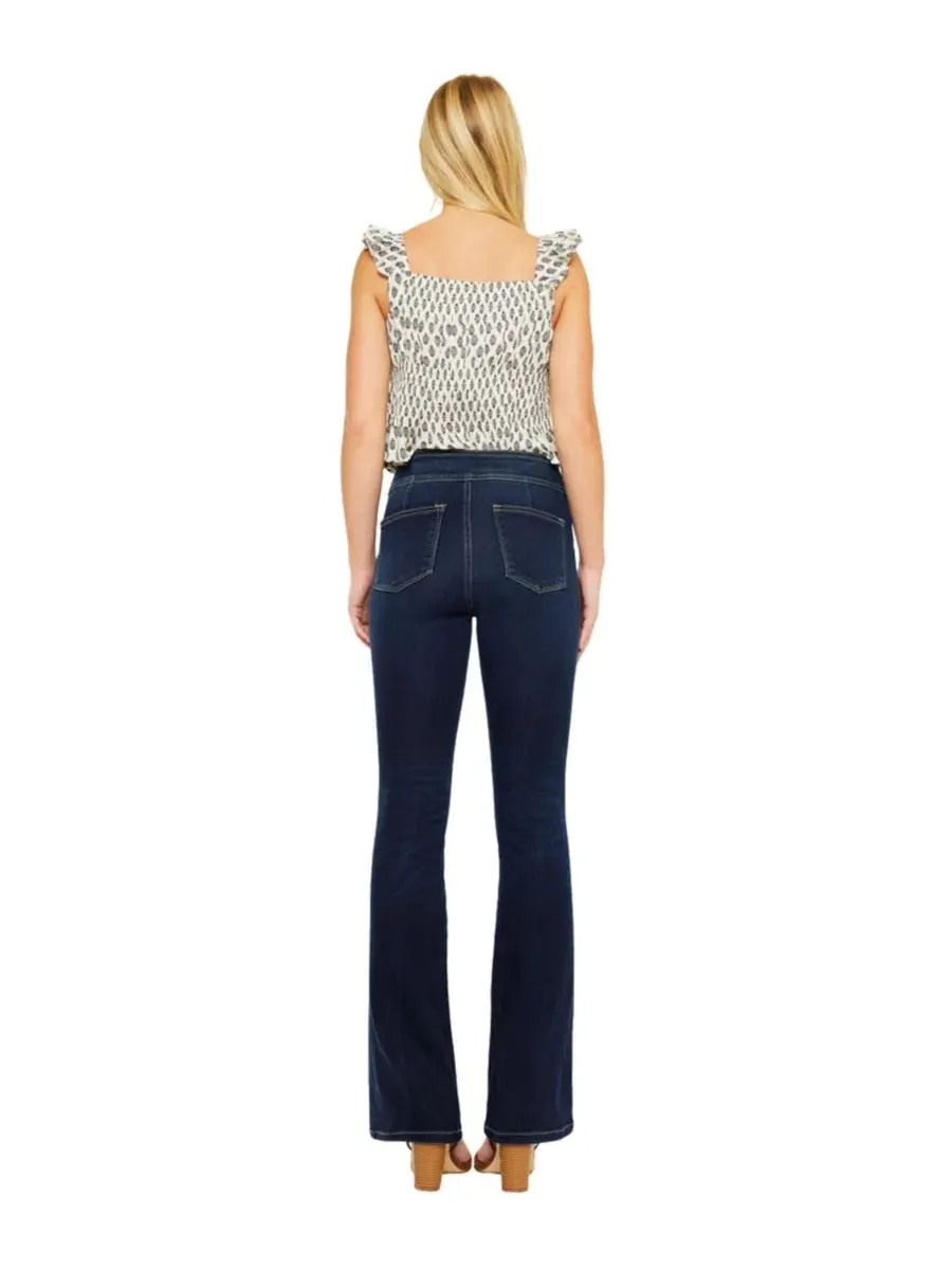 Джинсы с высокой посадкой Seren High Rise Exposed Button Bootcut KanCan — изображение 4 из 7, темный синий