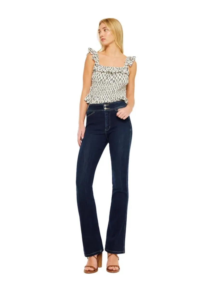 Джинсы с высокой посадкой Seren High Rise Exposed Button Bootcut KanCan — изображение 6 из 7, темный синий