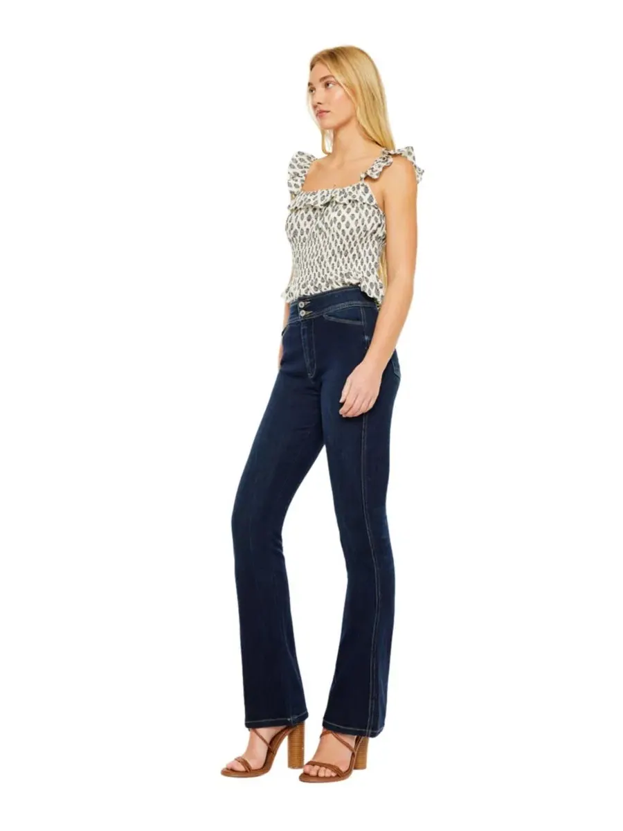 Джинсы с высокой посадкой Seren High Rise Exposed Button Bootcut KanCan — изображение 7 из 7, темный синий