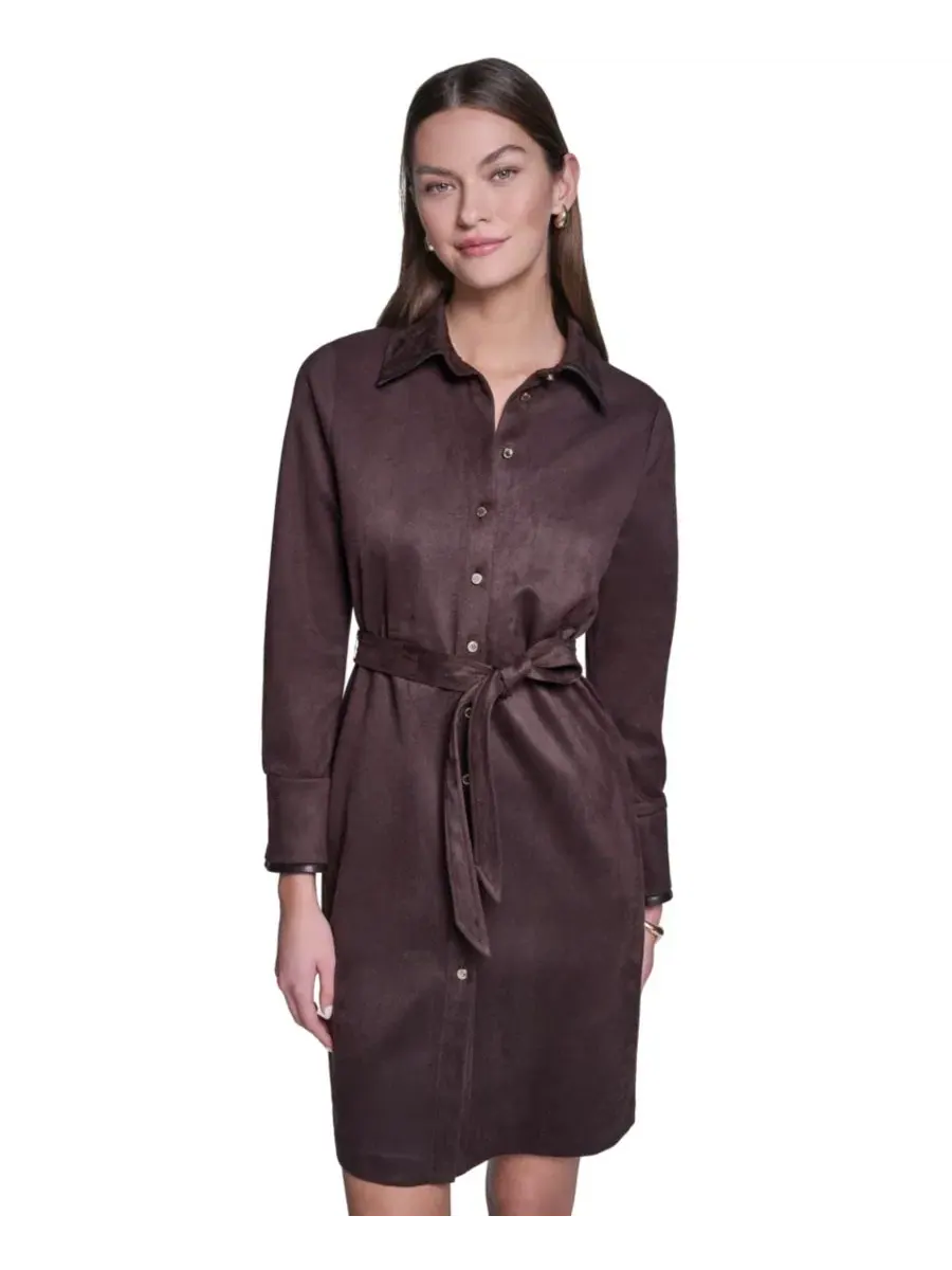 Платье-рубашка миди без подкладки с поясом Halston, Rich Mocha — изображение 2 из 5