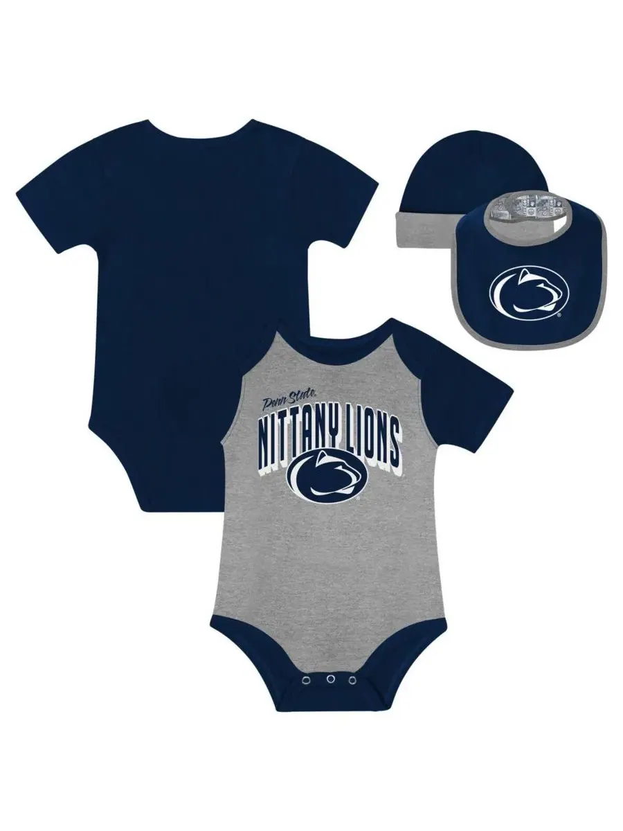 Комплект боди, слюнявчика и шапки Penn State Nittany Lions Dynamic Duo Outerstuff