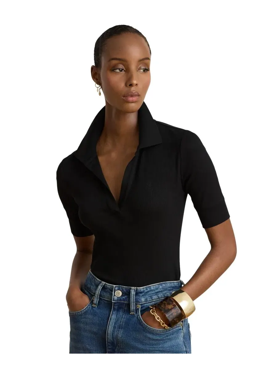 Топ с воротником-джонни и коротким рукавом Lauren Ralph Lauren