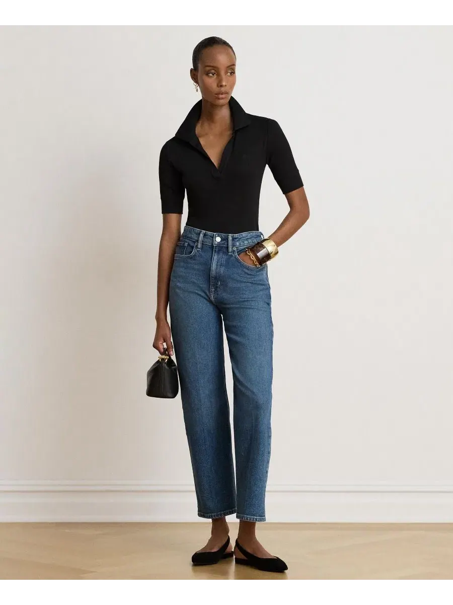 Топ с воротником-джонни и коротким рукавом Lauren Ralph Lauren — изображение 2 из 7, черный