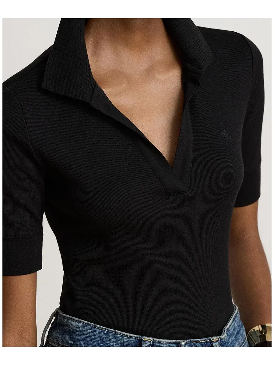 Топ с воротником-джонни и коротким рукавом Lauren Ralph Lauren — изображение 4 из 7, черный