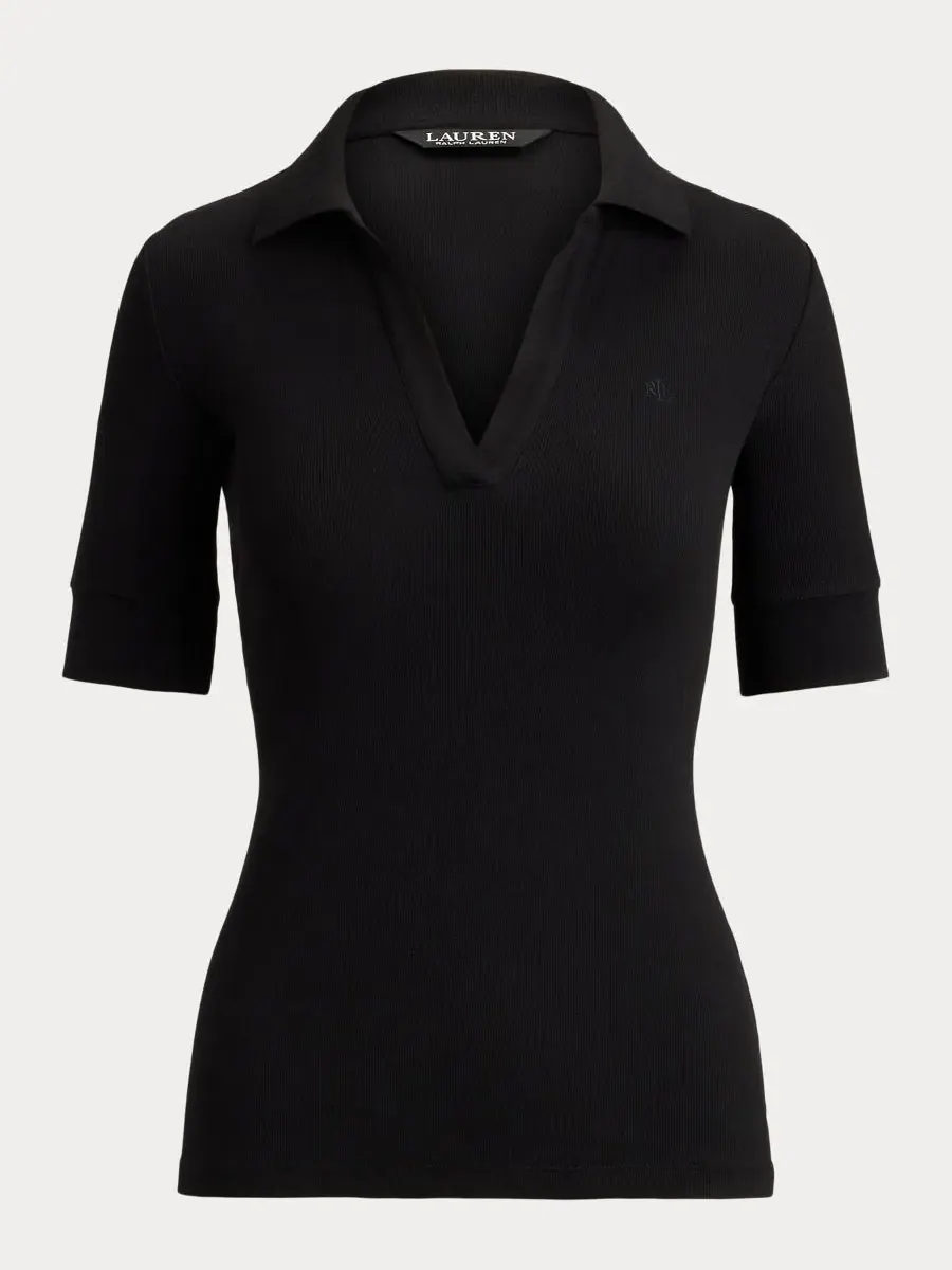 Топ с воротником-джонни и коротким рукавом Lauren Ralph Lauren — изображение 5 из 7, черный