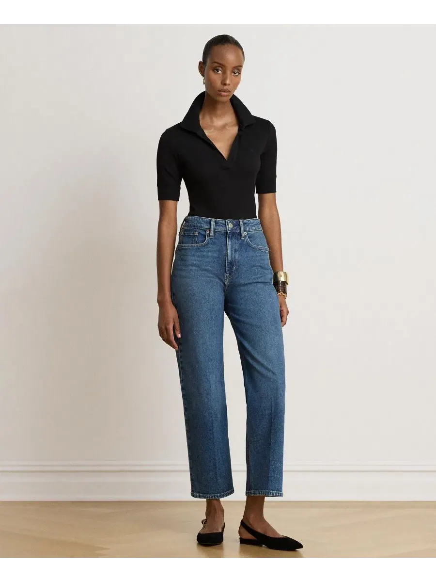 Топ с воротником-джонни и коротким рукавом Lauren Ralph Lauren — изображение 6 из 7, черный