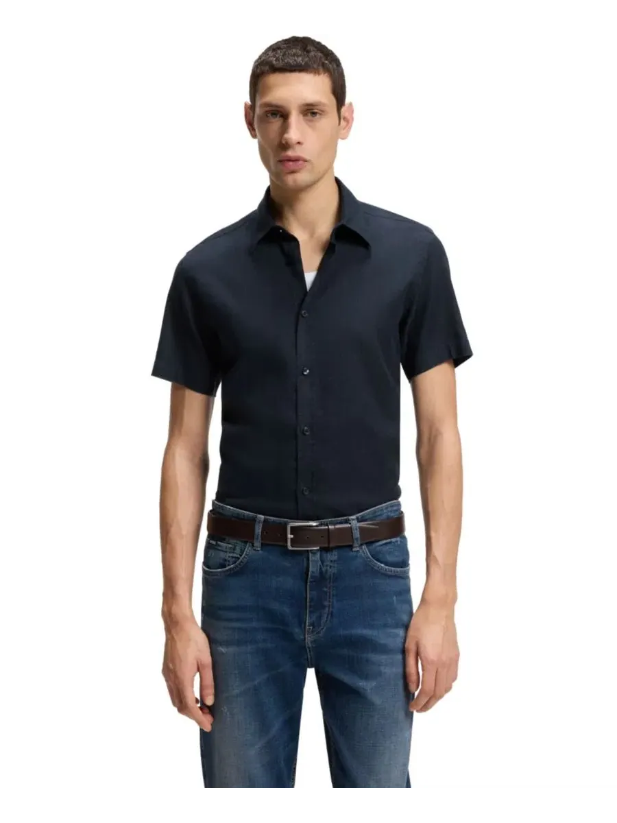 Рубашка с коротким рукавом Slim Fit Stretch Linen BOSS by Hugo Boss