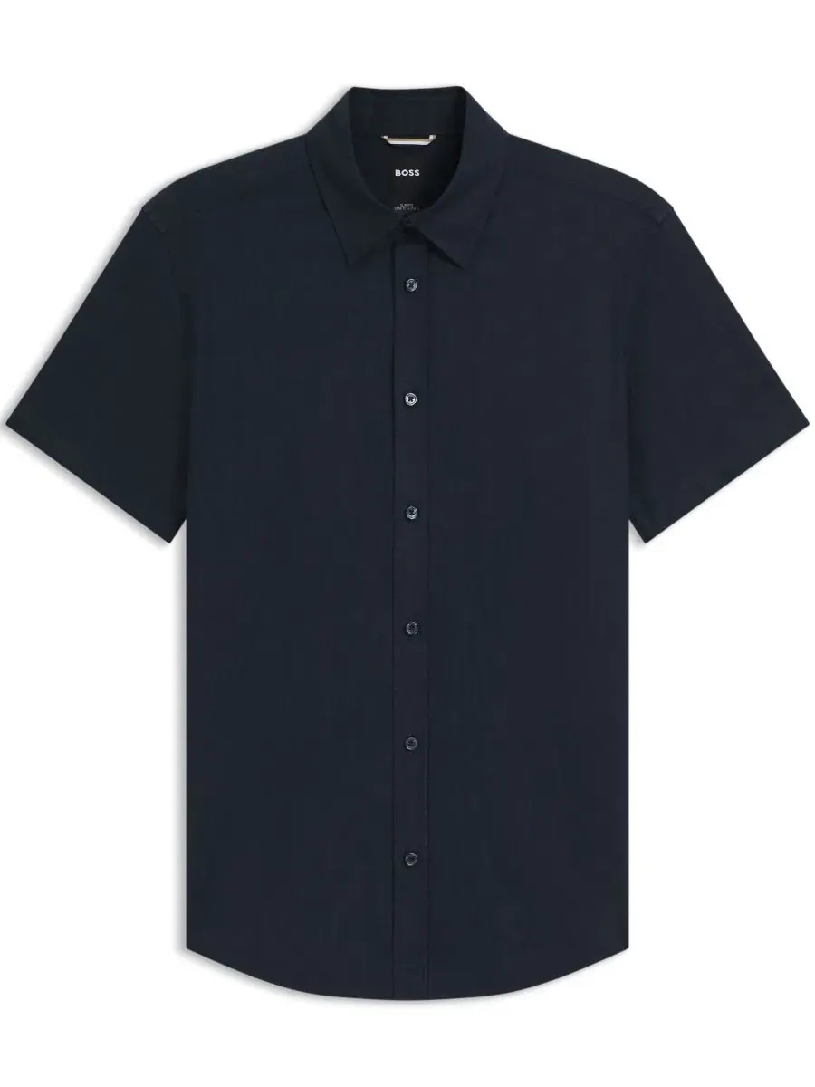 Рубашка с коротким рукавом Slim Fit Stretch Linen BOSS by Hugo Boss — изображение 2 из 6, синий