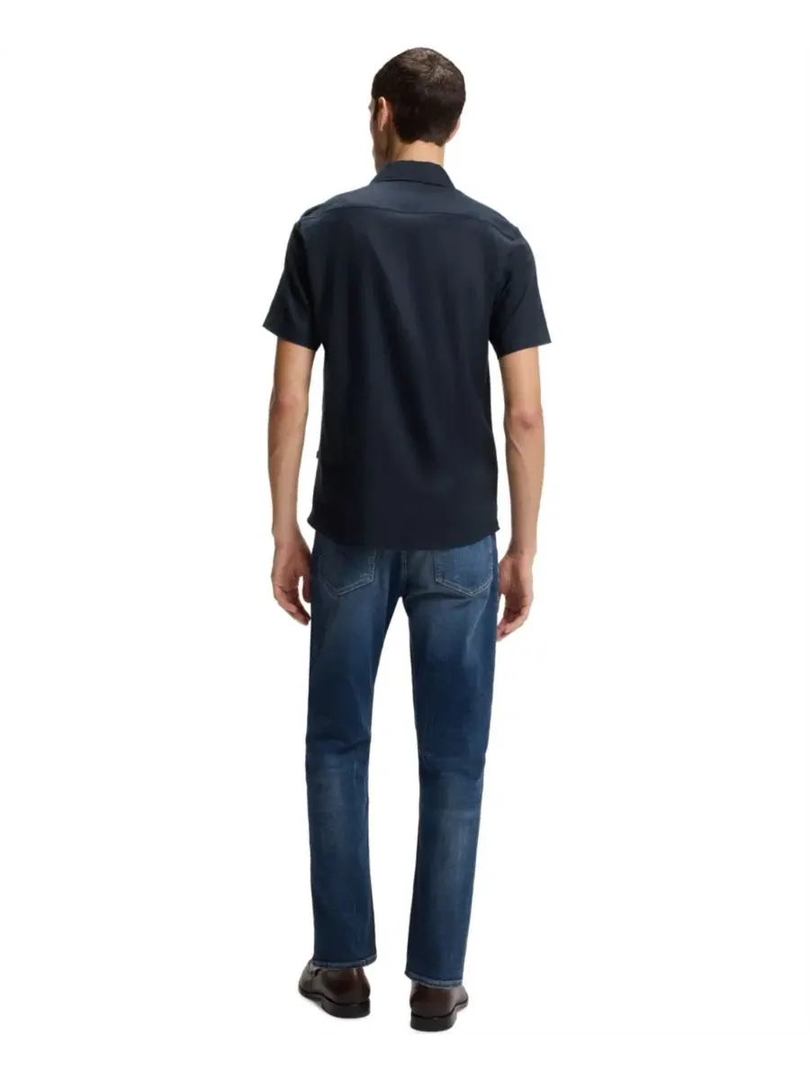Рубашка с коротким рукавом Slim Fit Stretch Linen BOSS by Hugo Boss — изображение 3 из 6, синий