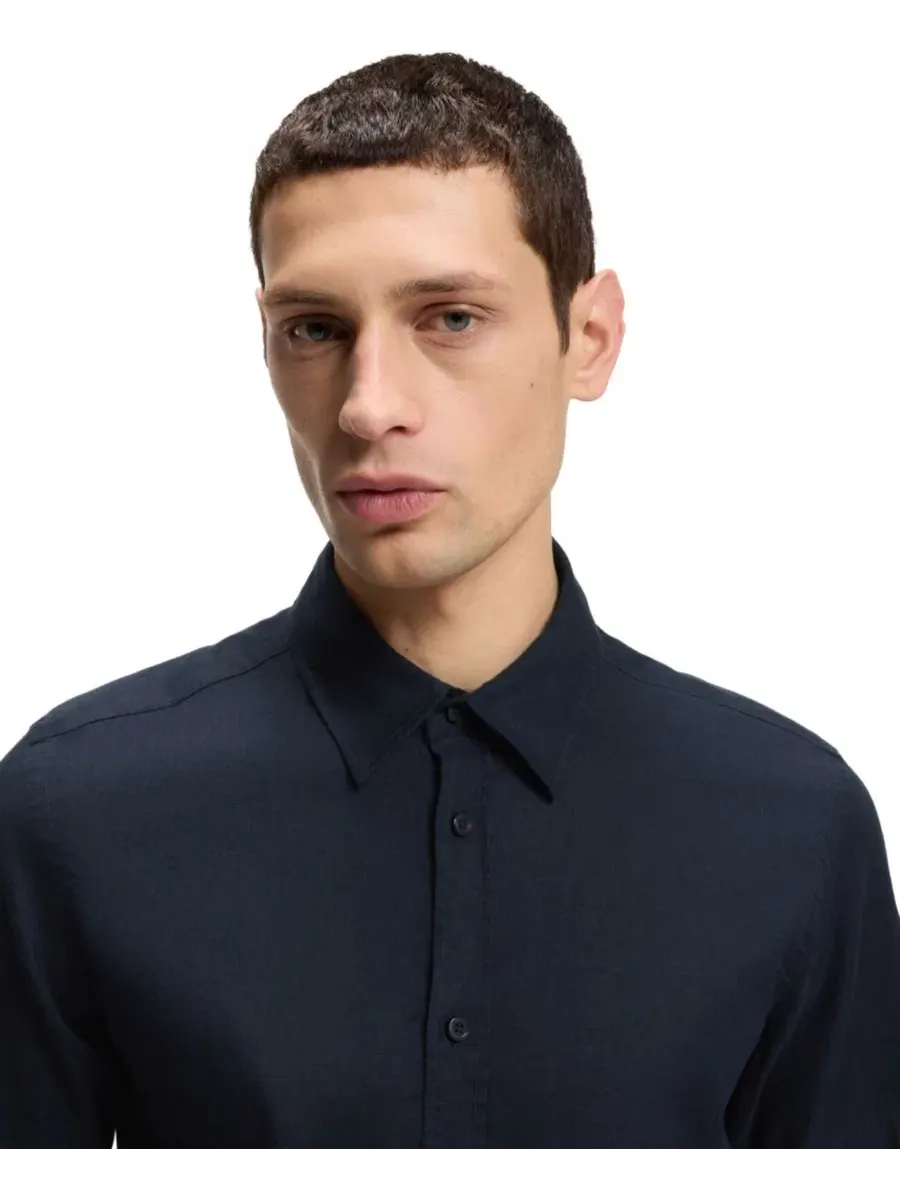 Рубашка с коротким рукавом Slim Fit Stretch Linen BOSS by Hugo Boss — изображение 5 из 6, синий