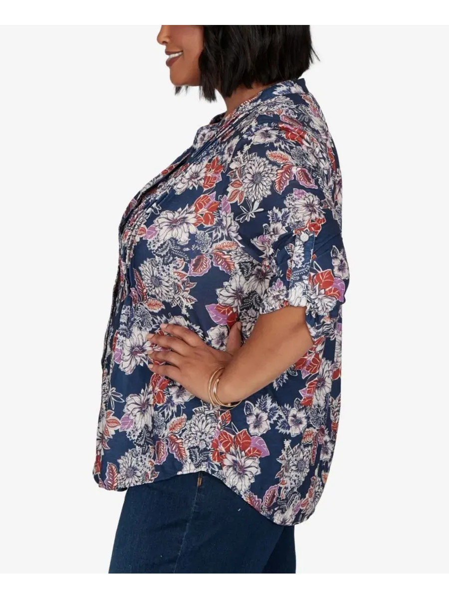 Блузка-поло с длиной 3/4 рукава Kensington Henley Ruby Rd. — изображение 3 из 5, темно-синий мульти