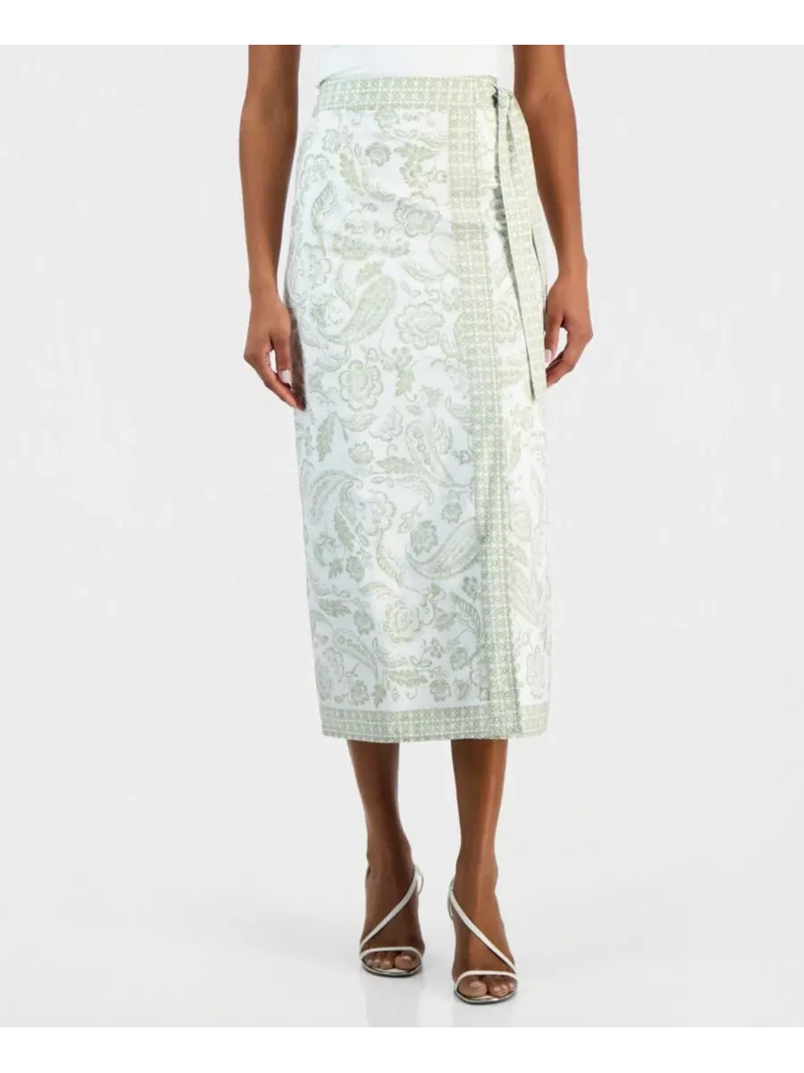 Юбка миди с запахом с цветочным принтом и геометрической каймой, модель Paisley-Print Faux-Wrap — изображение 2 из 4