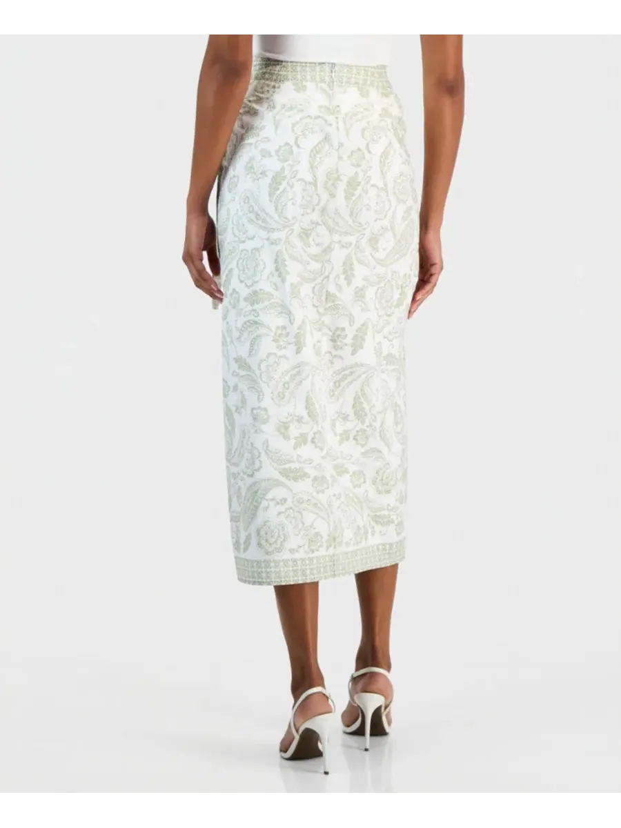 Юбка миди с запахом с цветочным принтом и геометрической каймой, модель Paisley-Print Faux-Wrap — изображение 4 из 4