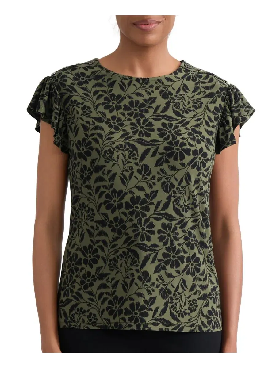 Блуза с рукавами-флаттер и круглым вырезом Petite Flutter-Sleeve Crewneck Top Jones New York