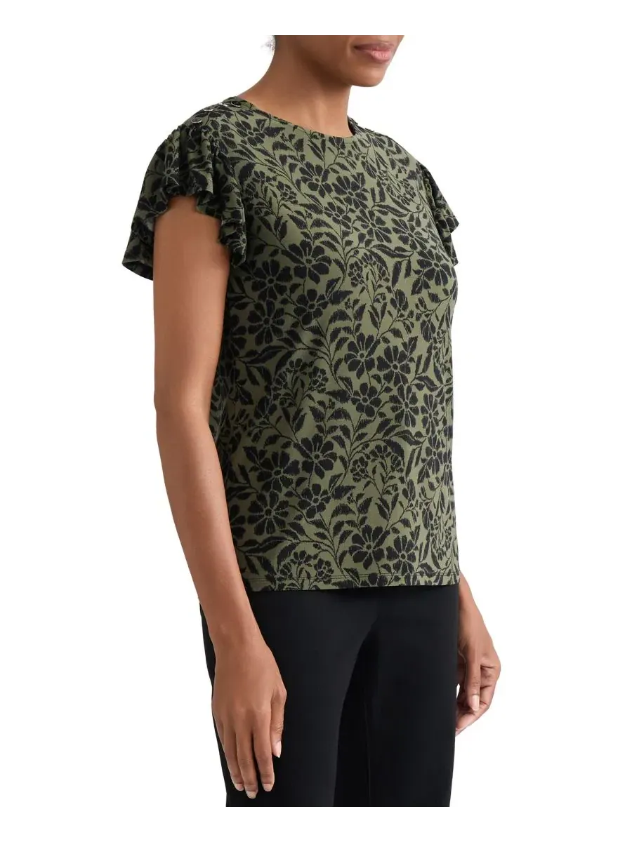 Блуза с рукавами-флаттер и круглым вырезом Petite Flutter-Sleeve Crewneck Top Jones New York — изображение 3 из 5