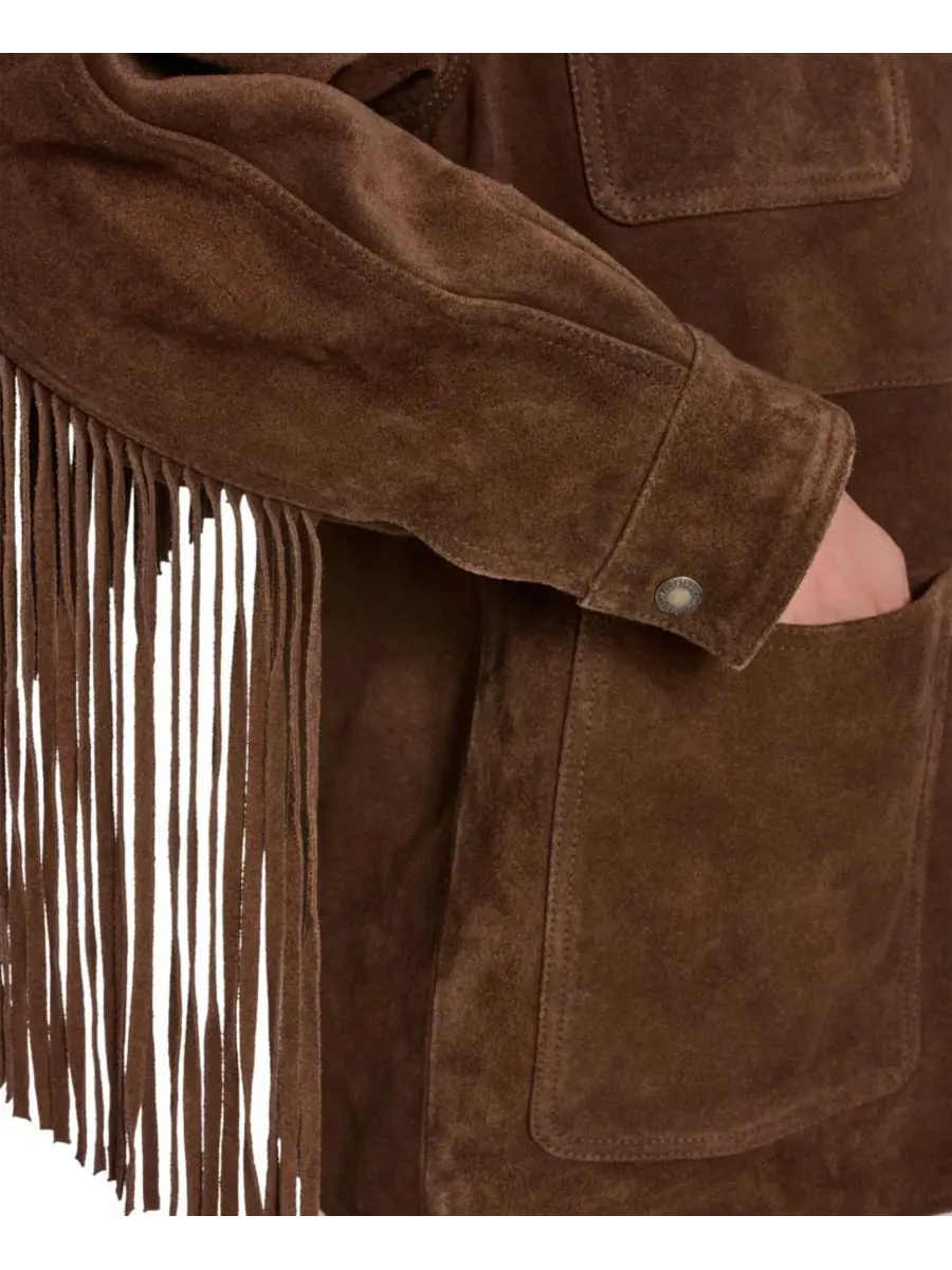 Женское пальто-куртка из замши с бахромой, 4 кармана Levi's — изображение 5 из 6, зеленый